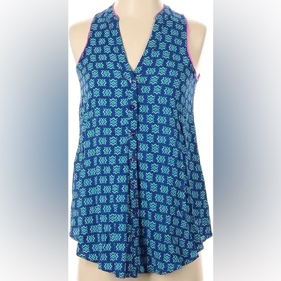 Maeve Ada Aztec Babydoll Blue and Pink Top - Picture 1 of 4